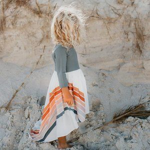 Girls Rainbow Neutral Fall Hi low Dress